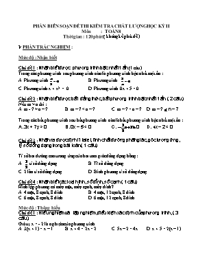 Đề thi kiểm tra chất lượng học kỳ II môn Toán Lớp 8 (Có đáp án)